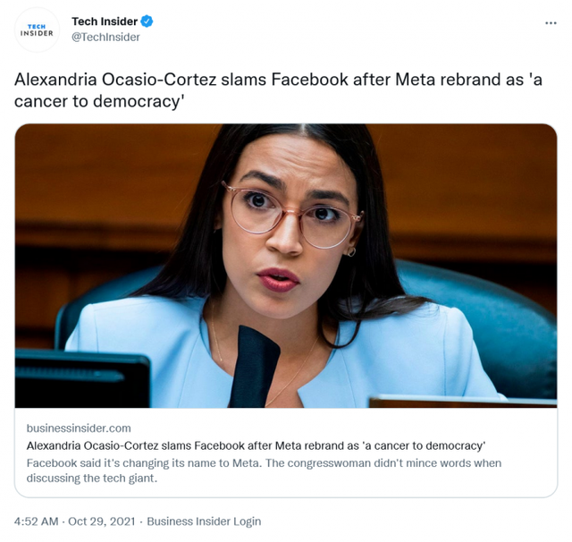 ​纽约网红女议员虽将FB比作“癌症”，但却在上面花费了数百万美元